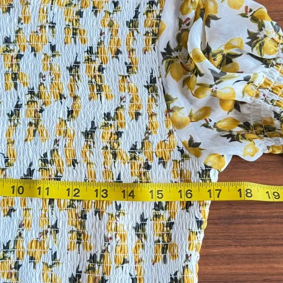 IVY CITY CO Lemon Drop Layered Smocked Maxi Dress puff sleeve Lemon Print Large - Picture 10 of 12